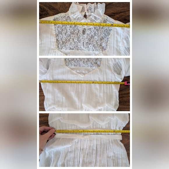 Vintage Cotton Wedding Dress, Long Sleeve, Lace, Flutter Collar, Size 13 - Picture 12 of 15